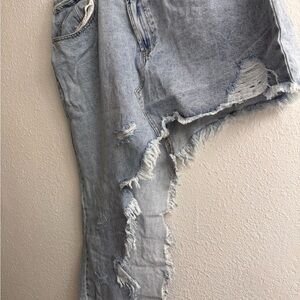 Distressed Light Blue Denim Skirt